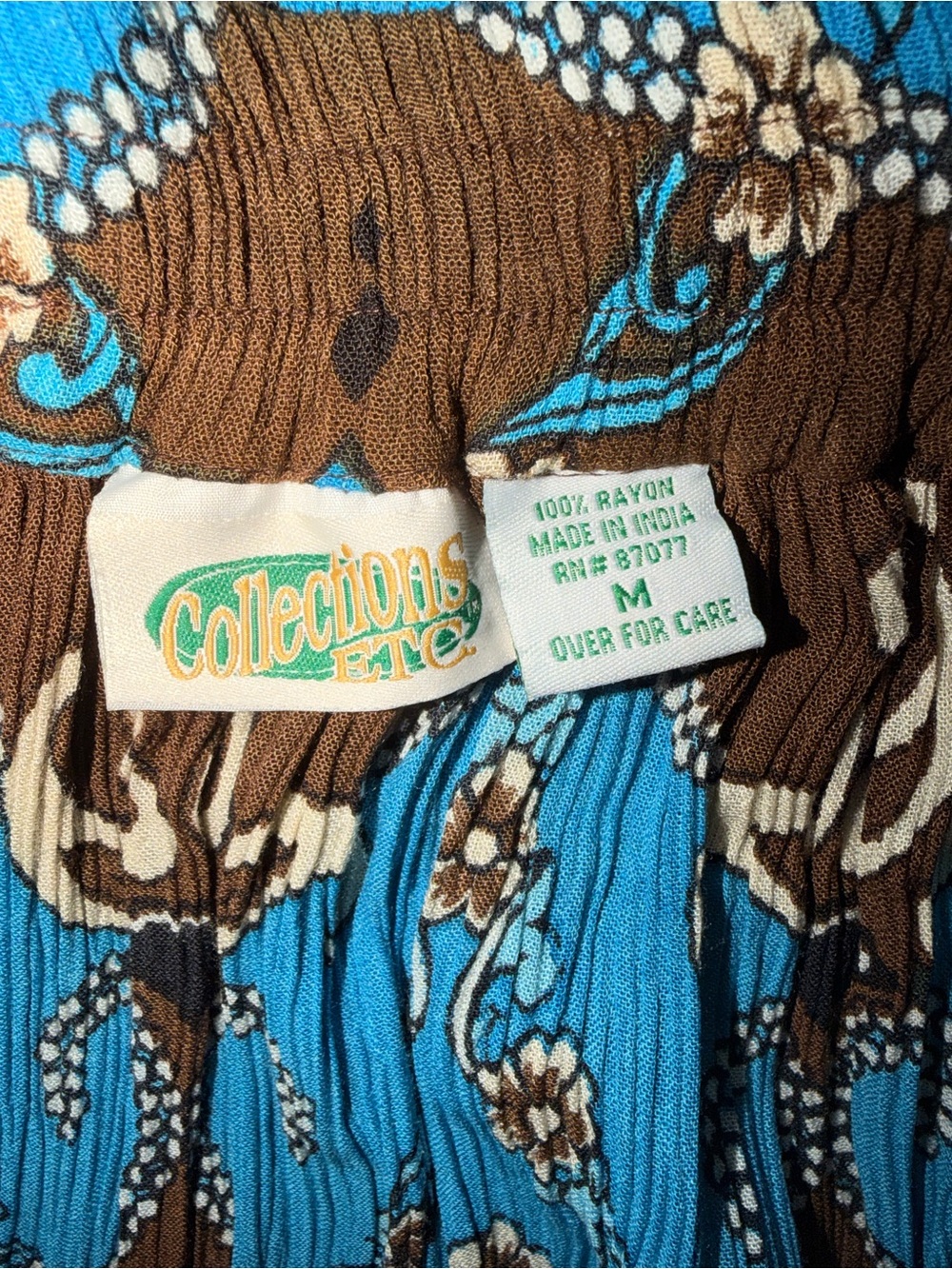 Collections Etc Paisley Boho Midi Skirt Blue Brown Rayon India Women’s M - Picture 3 of 8